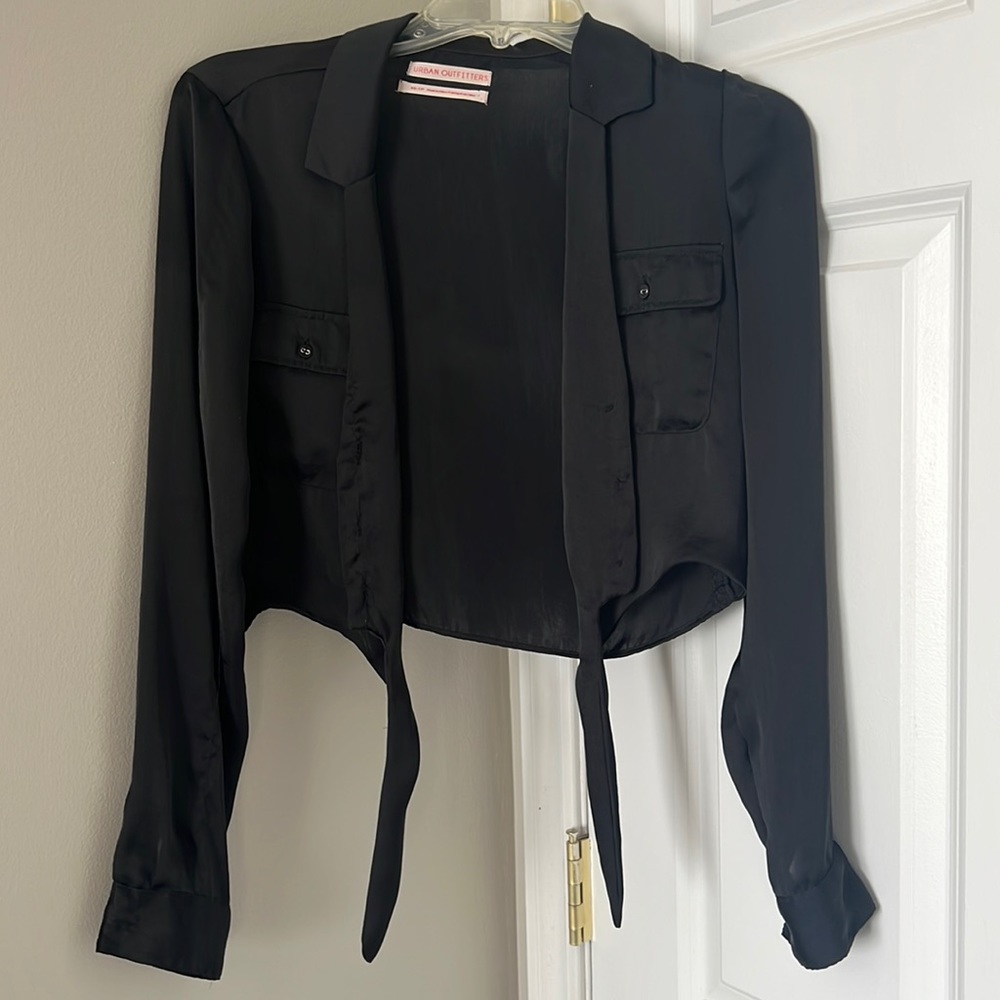 Urban Outfitters tie up silky cropped blouse